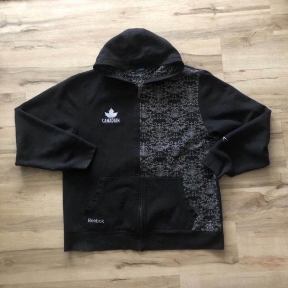 Reebok Molson Canadian Black and Patterned Zip-Up Hoodie